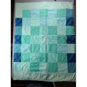 Turquoise Navy Baby Quilt w/ Mini Lions Michael Miller #Nursery #Handmade